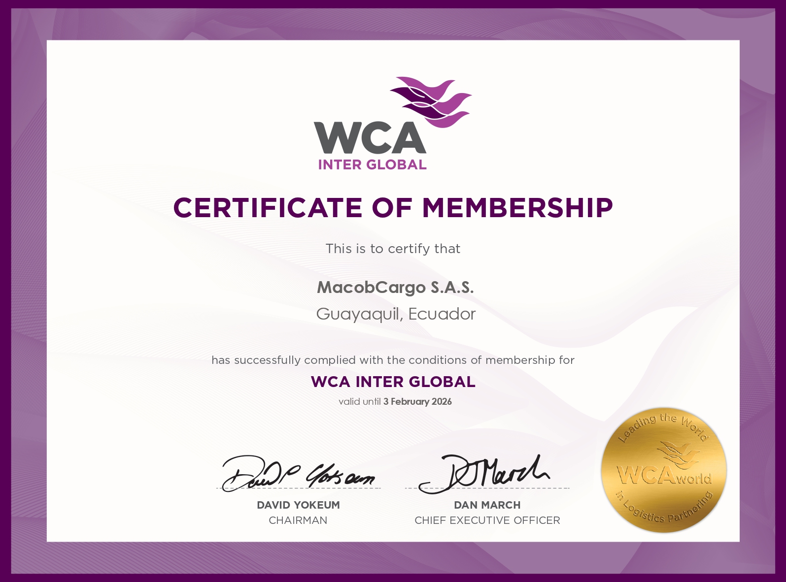 Certificado WCA Inter Global